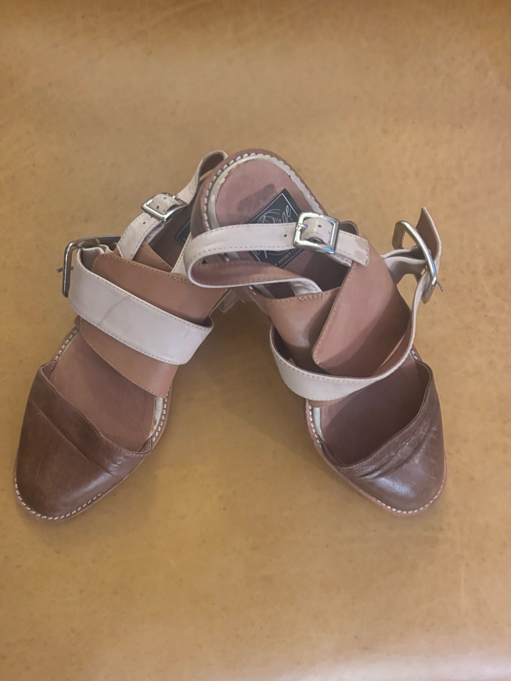 Jeffrey Campbell Two-Tone Brown and Cream Leather Heeled Sandals
